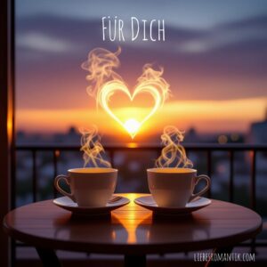 Zwei Tassen mit Herz-Dampf