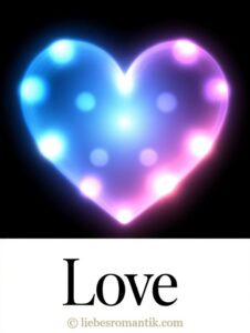 Ein leuchtendes Herz in Blau- und Lila-Tönen mit Lichtpunkten strahlt in der Dunkelheit.